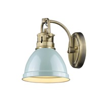  3602-BA1 AB-SF - Duncan 1 Light Bath Vanity in Aged Brass with a Seafoam Shade